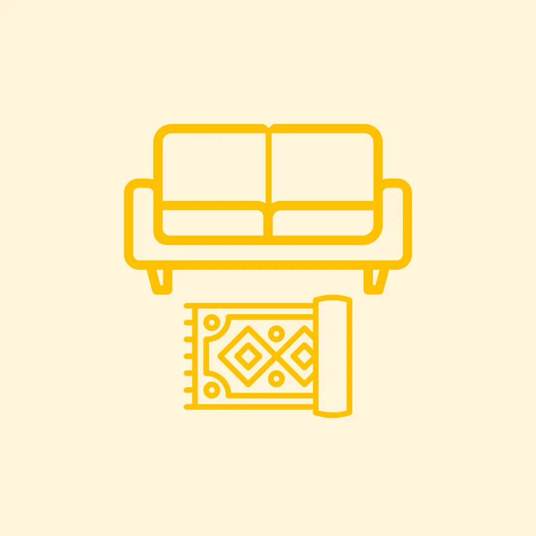 Furniture and carpet icon with yellow background.